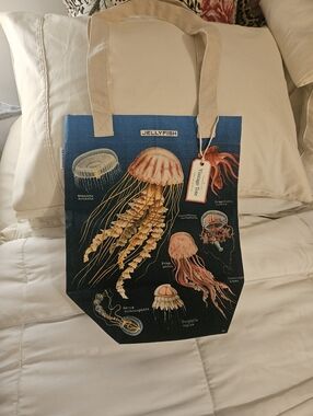 Jellyfish Canvas Tote Bag in Blue with Natural Straps